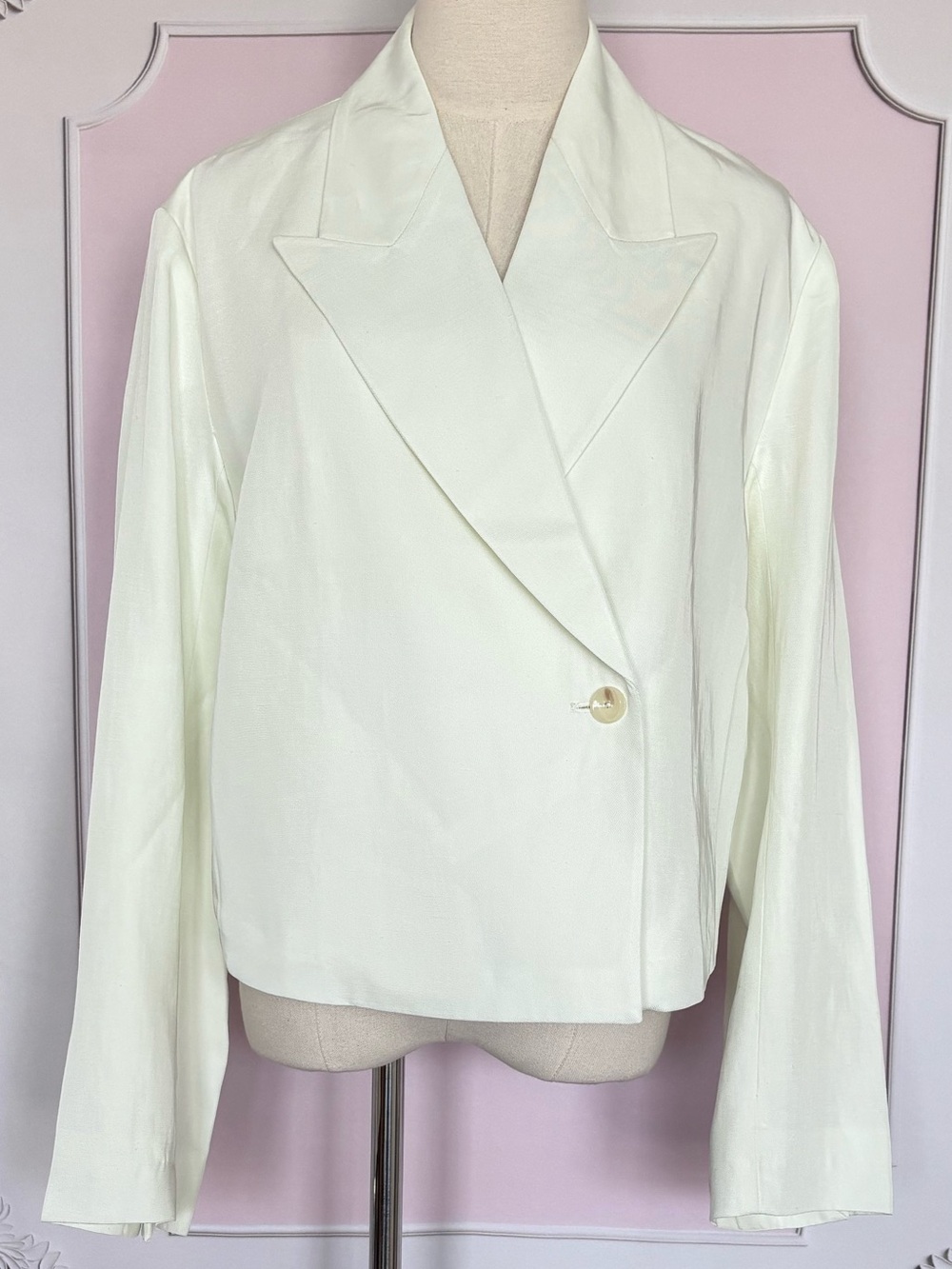 7 FOR ALL MANKIND Long Sleeve Oversized Linen Blend Cropped Ivory Blazer--NWT--S - Picture 3 of 15